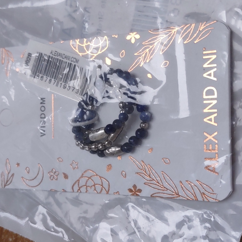 Alex and Ani 3 rings with sodalite and adjustable stretch. Brand New.